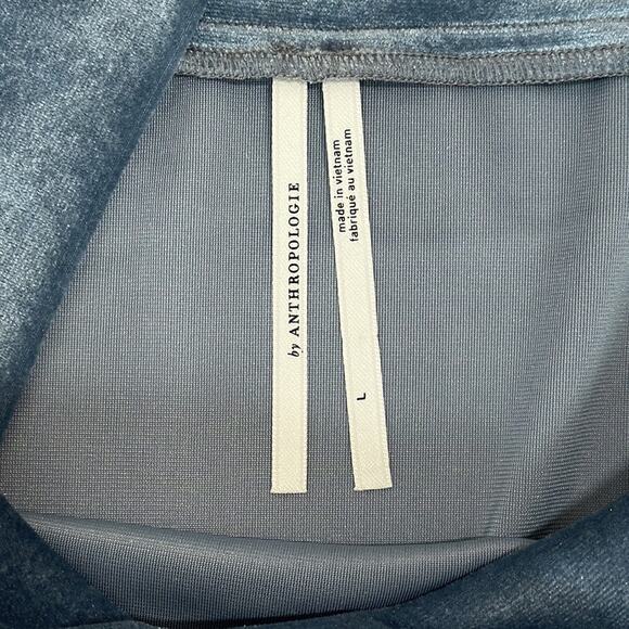Anthropologie Krisha Blouse Top Velvet Mock Neck Short Sleeve Slate Blue Size L - Picture 11 of 16